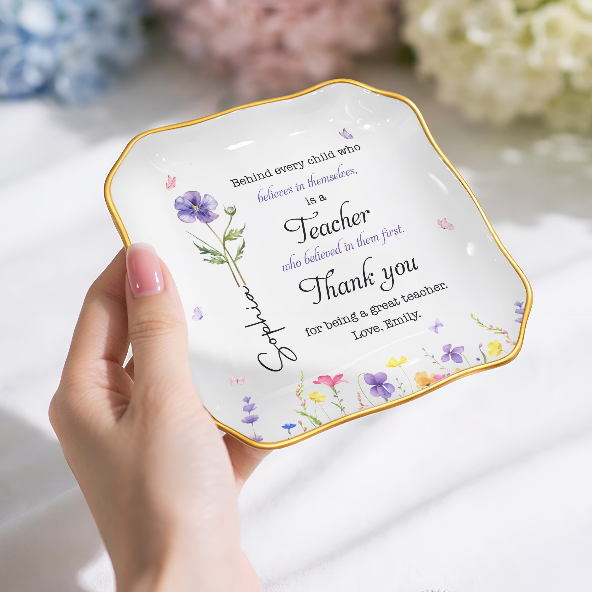 Personalized Lace Square Jewelry Dish Custom Teacher Gift Lace Square Jewelry Dish GradoCreations