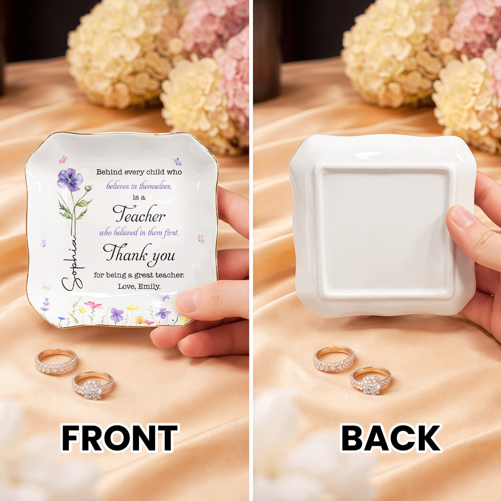 Personalized Lace Square Jewelry Dish Custom Teacher Gift Lace Square Jewelry Dish GradoCreations