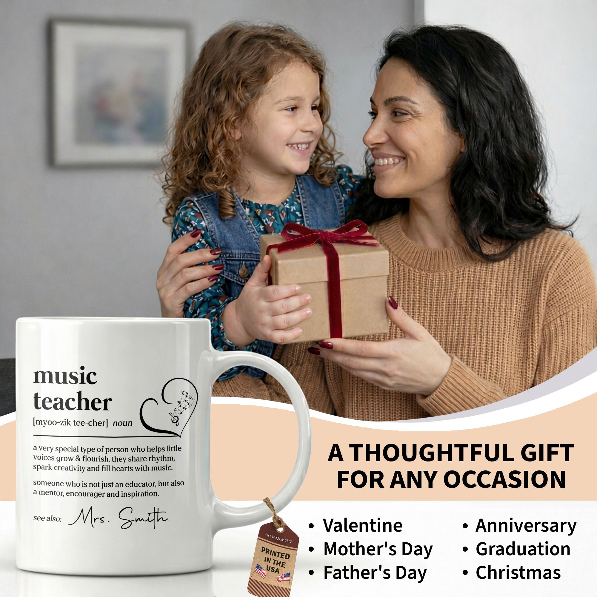 Personalized Music Teacher Coffee Mug Custom Name Gift Edge-to-edge Mug GradoCreations