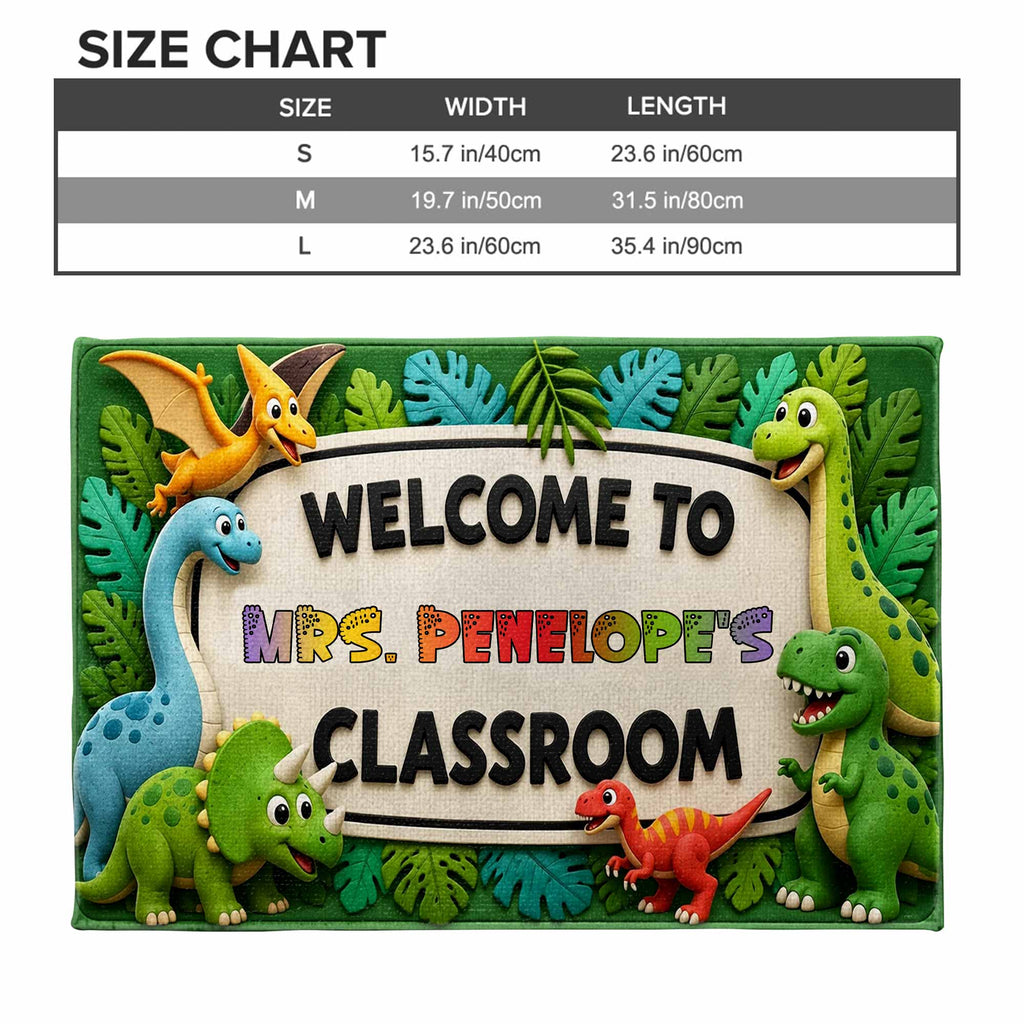 Personalized Classroom Doormat Custom Name Colorful Dinosaurs