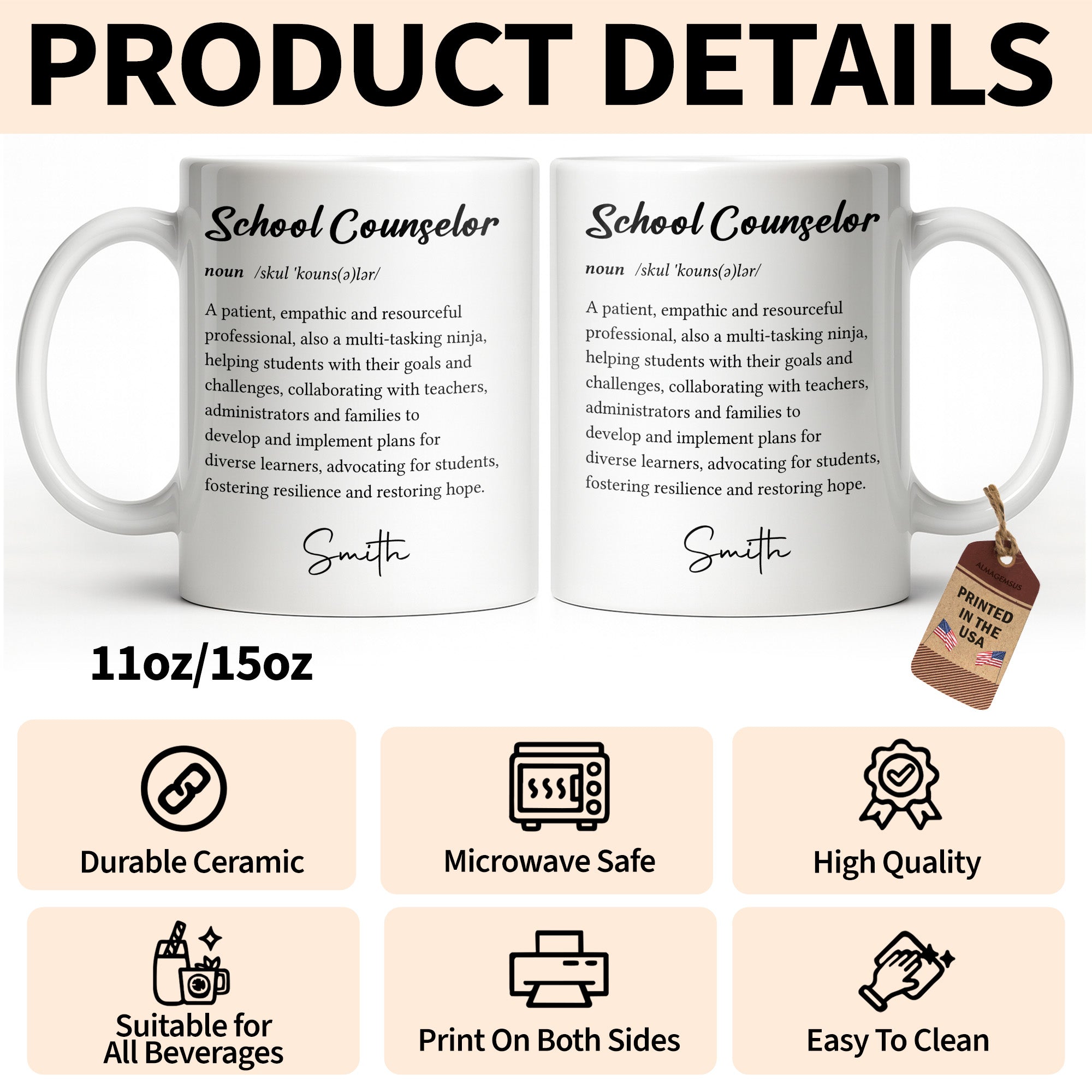 Personalized School Counselor Mug Custom Definition Gift Edge-to-edge Mug GradoCreations