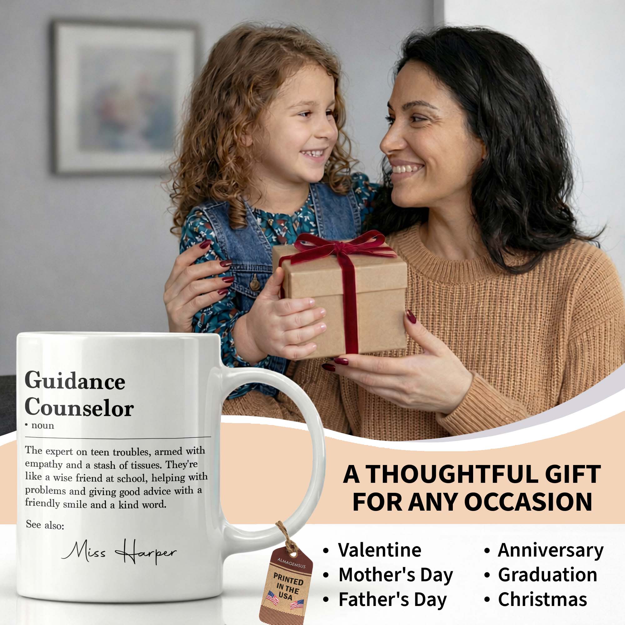 Personalized Guidance Counselor Coffee Mug Gift for Teacher Edge-to-edge Mug GradoCreations