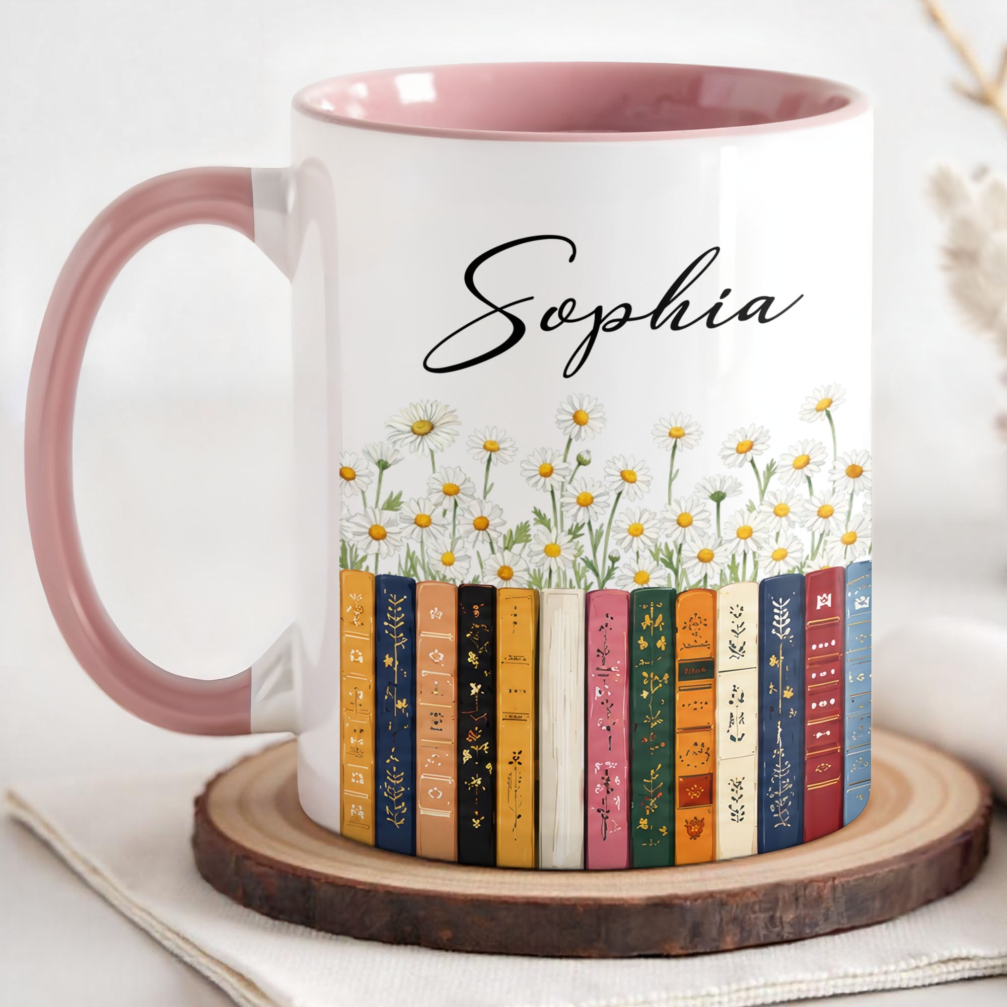 Personalized Accent Mug with Daisies Custom Design Gift for Teacher