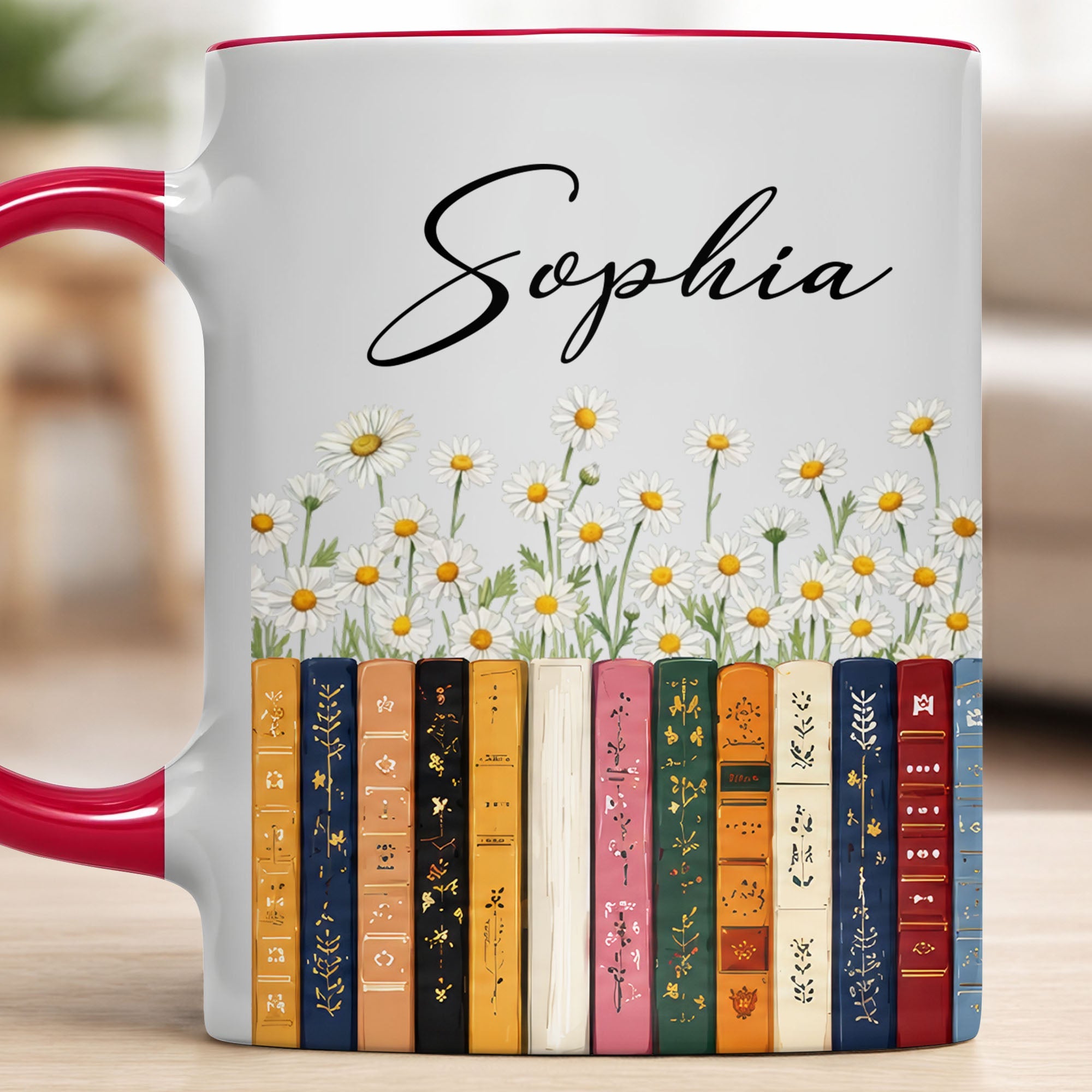 Personalized Accent Mug with Daisies Custom Design Gift for Teacher