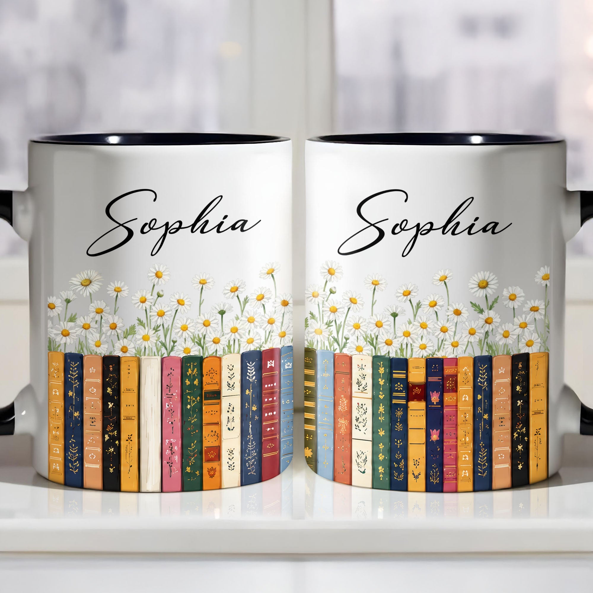 Personalized Accent Mug with Daisies Custom Design Gift for Teacher
