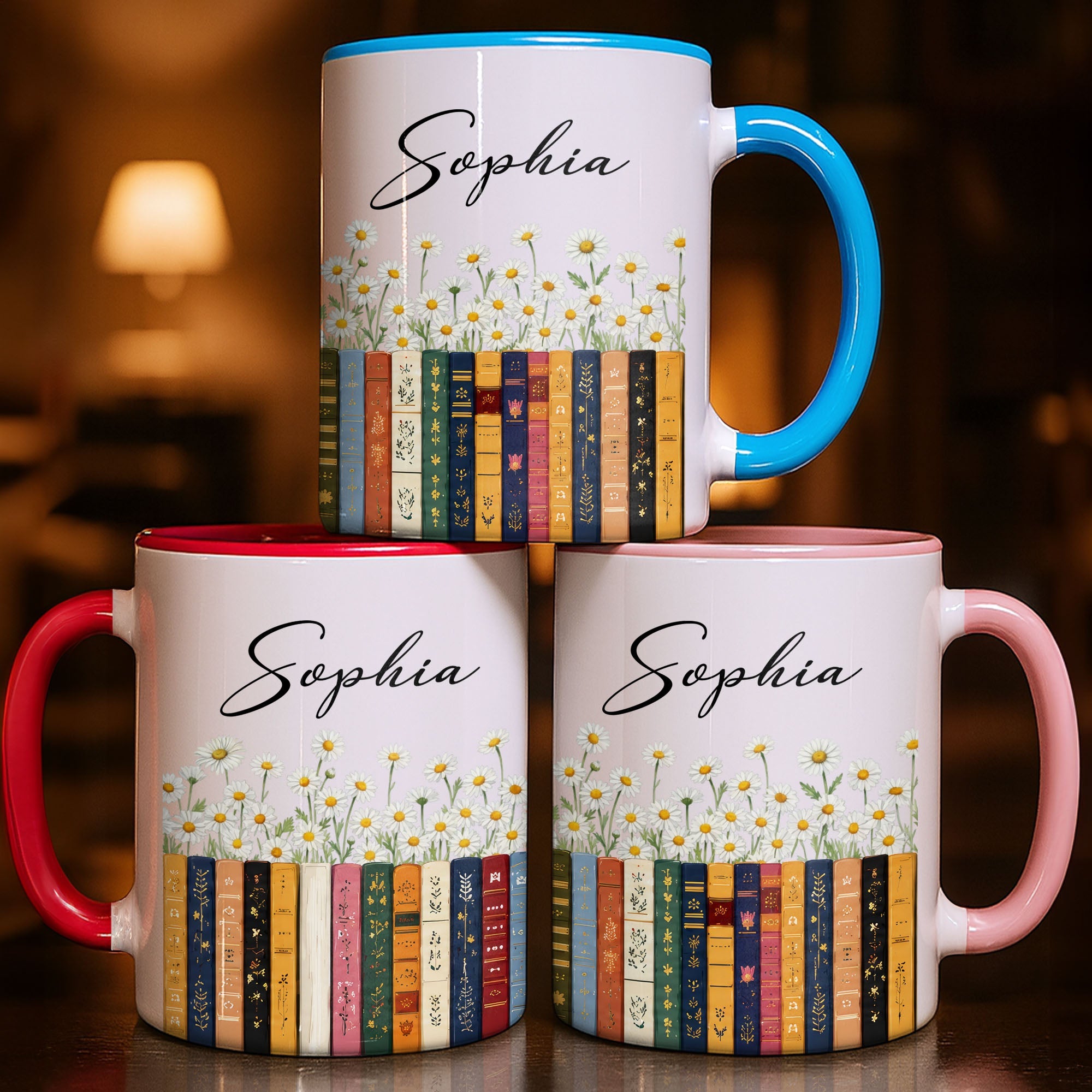 Personalized Accent Mug with Daisies Custom Design Gift for Teacher
