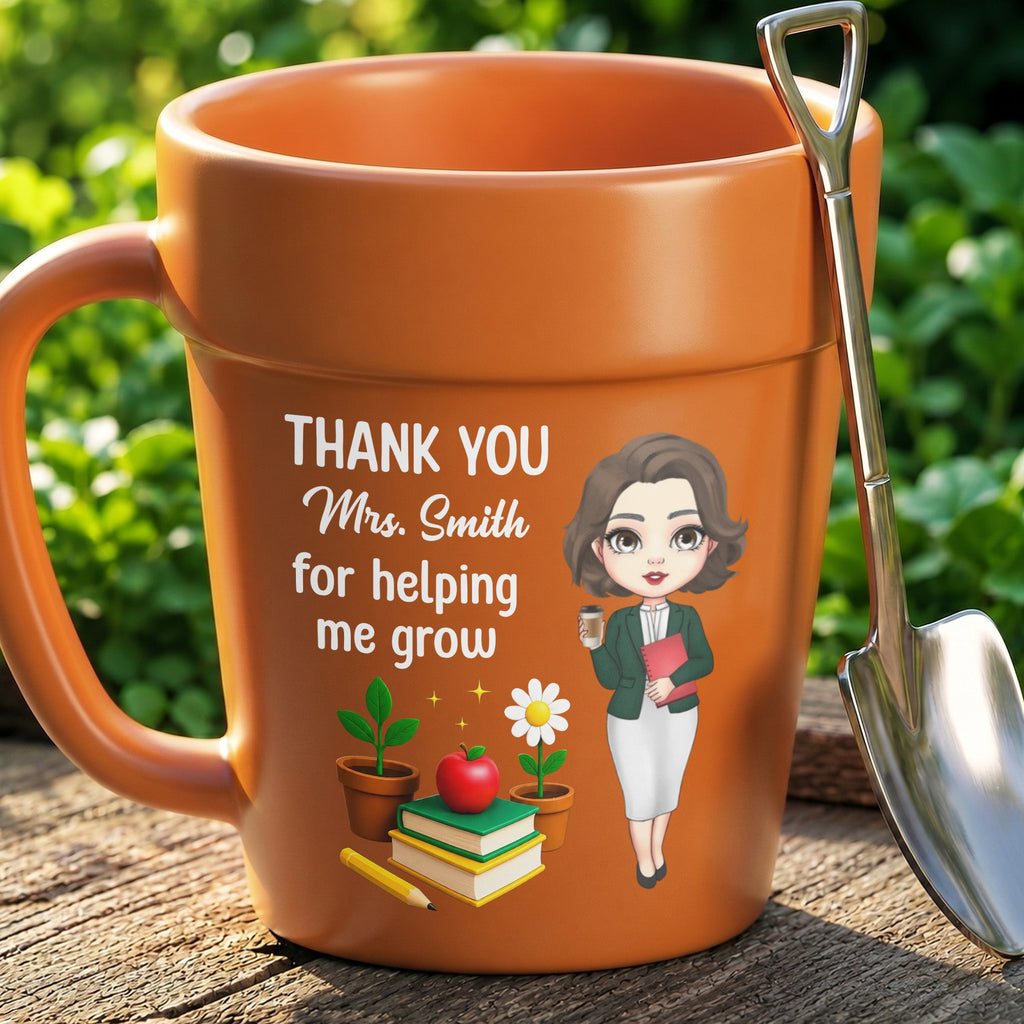 Personalized Ceramic Flower Pot Mug Custom Gift for Teachers Plant Pot Ceramic Mug GradoCreations