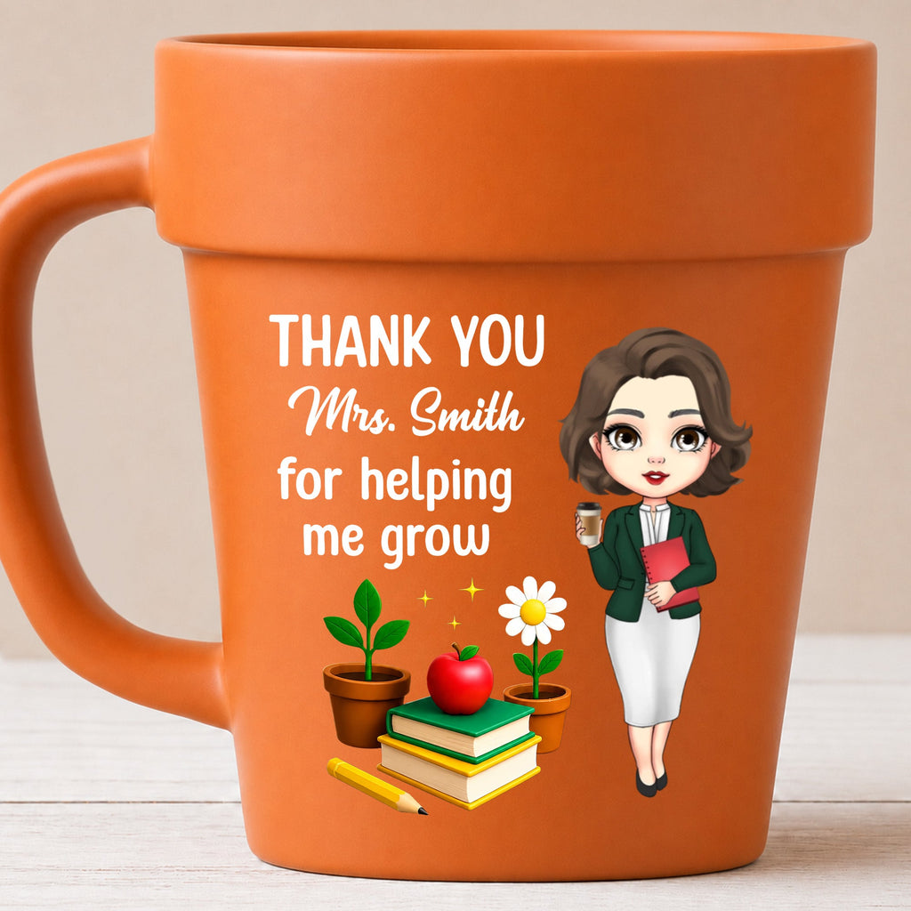 Personalized Ceramic Flower Pot Mug Custom Gift for Teachers Plant Pot Ceramic Mug GradoCreations