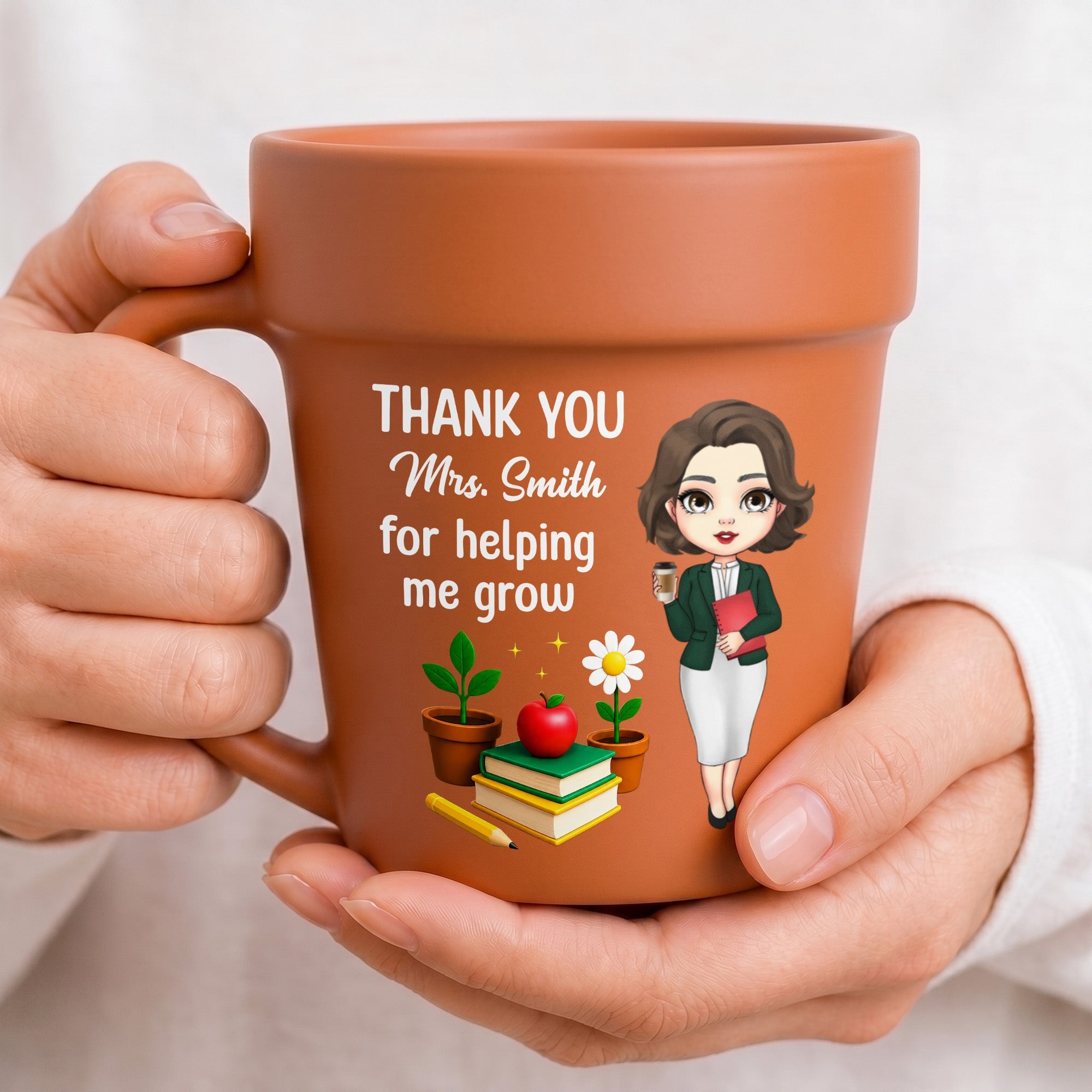 Personalized Ceramic Flower Pot Mug Custom Gift for Teachers Plant Pot Ceramic Mug GradoCreations