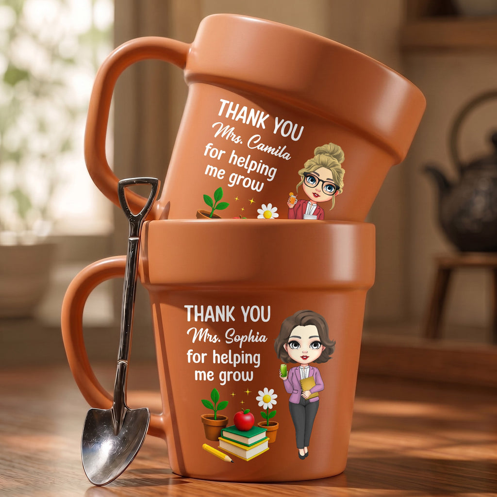Personalized Ceramic Flower Pot Mug Custom Gift for Teachers Plant Pot Ceramic Mug GradoCreations