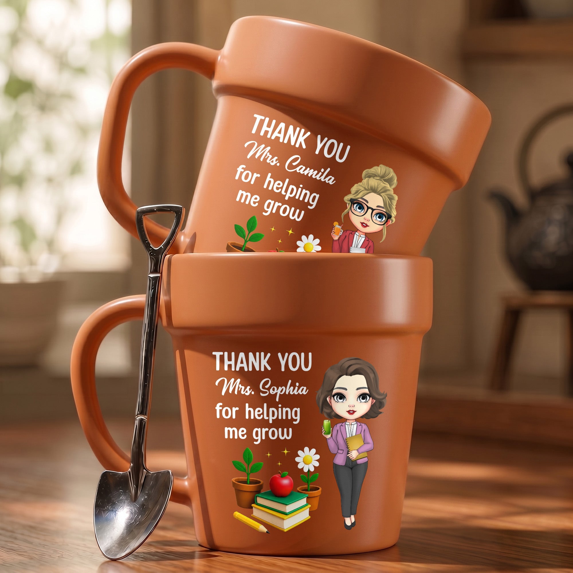 Personalized Ceramic Flower Pot Mug Custom Gift for Teachers Plant Pot Ceramic Mug GradoCreations