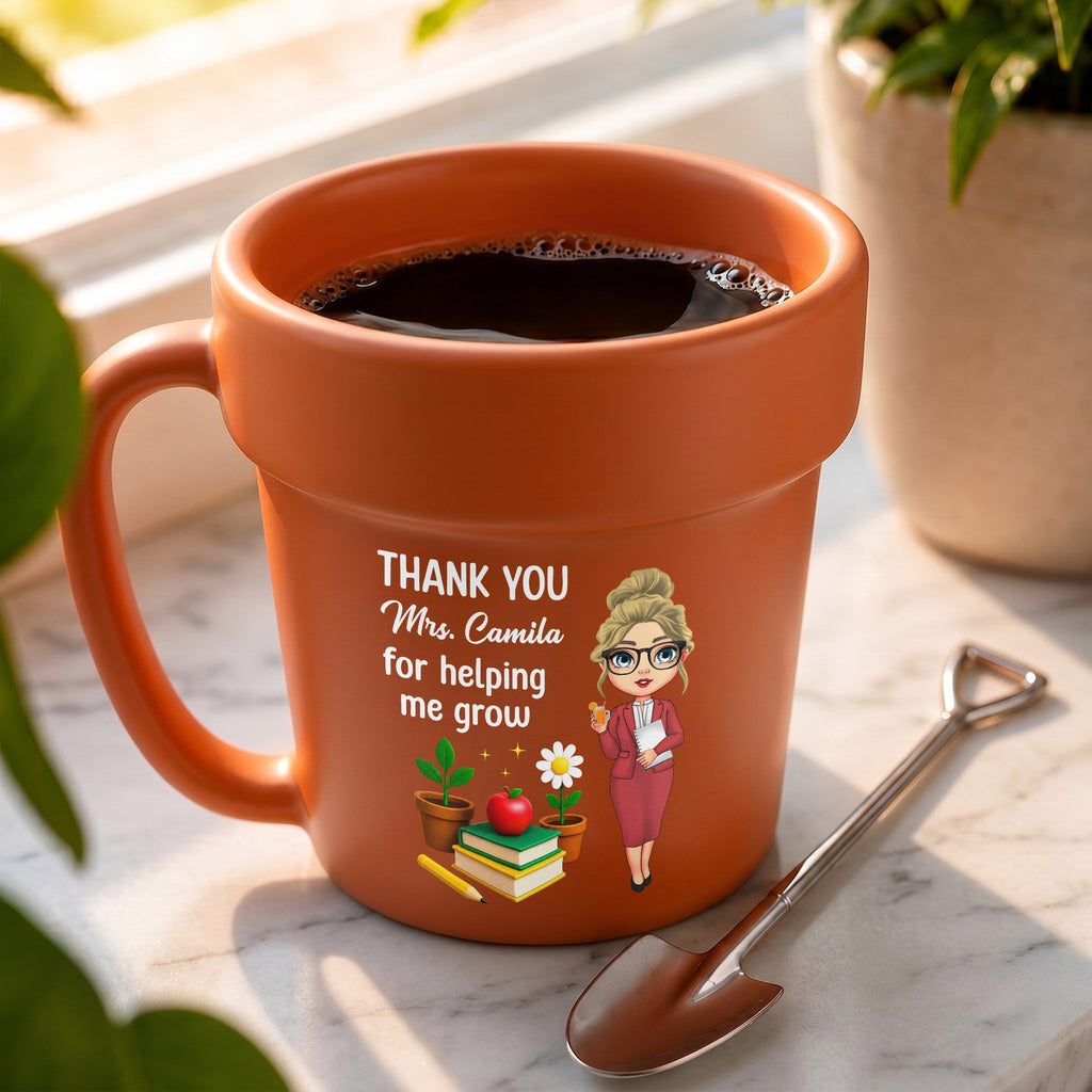 Personalized Ceramic Flower Pot Mug Custom Gift for Teachers Plant Pot Ceramic Mug GradoCreations