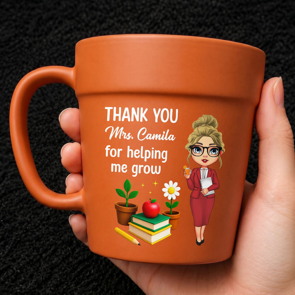 Personalized Ceramic Flower Pot Mug Custom Gift for Teachers Plant Pot Ceramic Mug GradoCreations