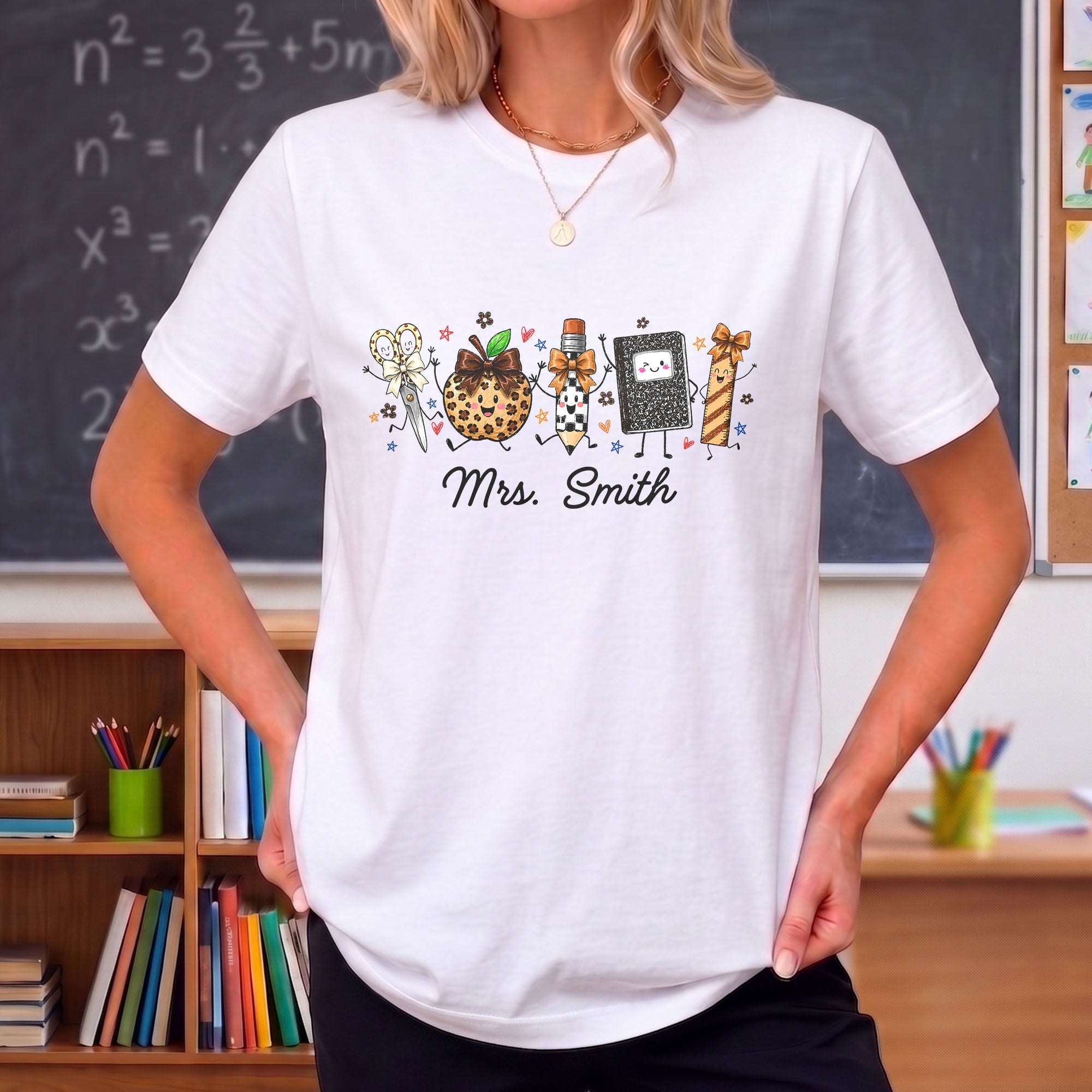 Personalized Teacher T-Shirt Hoodie with Leopard Apple Design Shirt GradoCreations