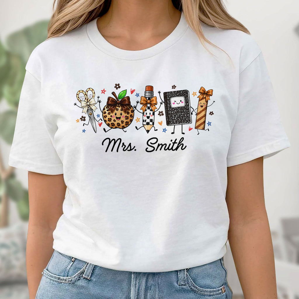Personalized Teacher T-Shirt Hoodie with Leopard Apple Design Shirt GradoCreations