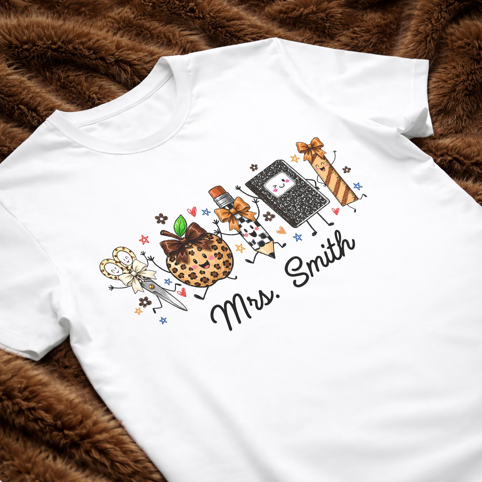 Personalized Teacher T-Shirt Hoodie with Leopard Apple Design Shirt GradoCreations