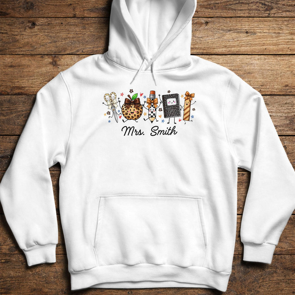Personalized Teacher T-Shirt Hoodie with Leopard Apple Design Shirt GradoCreations