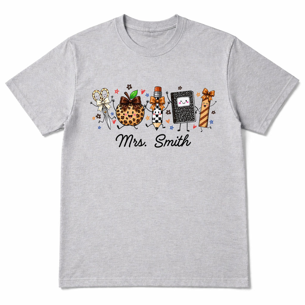 Personalized Teacher T-Shirt Hoodie with Leopard Apple Design Shirt GradoCreations