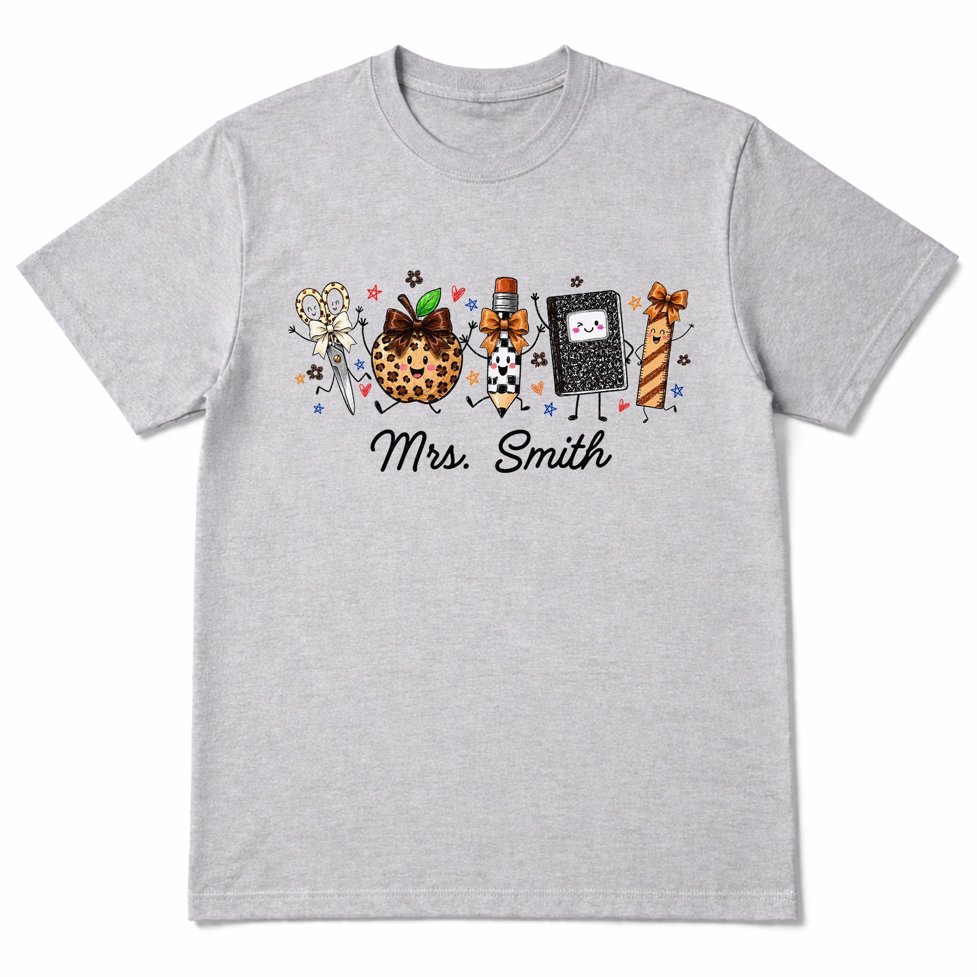Personalized Teacher T-Shirt Hoodie with Leopard Apple Design Shirt GradoCreations