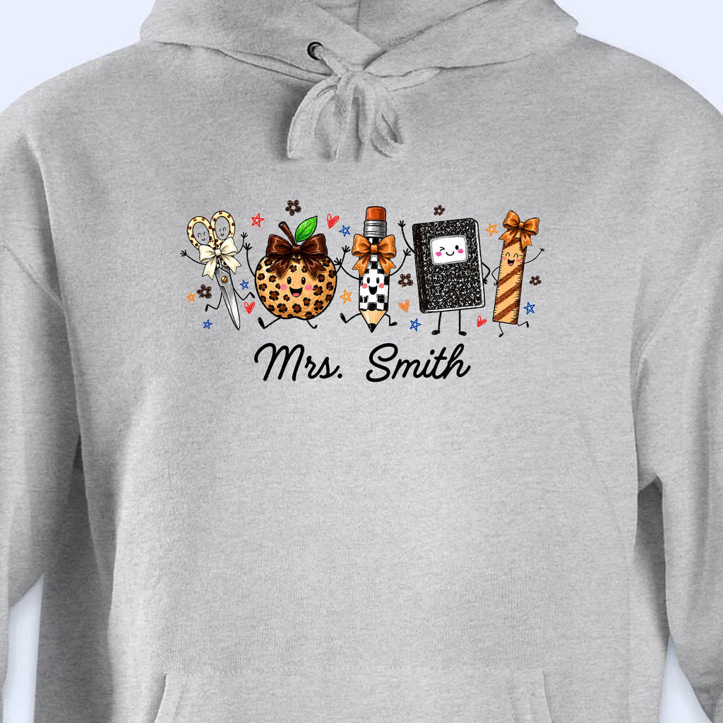Personalized Teacher T-Shirt Hoodie with Leopard Apple Design Shirt GradoCreations