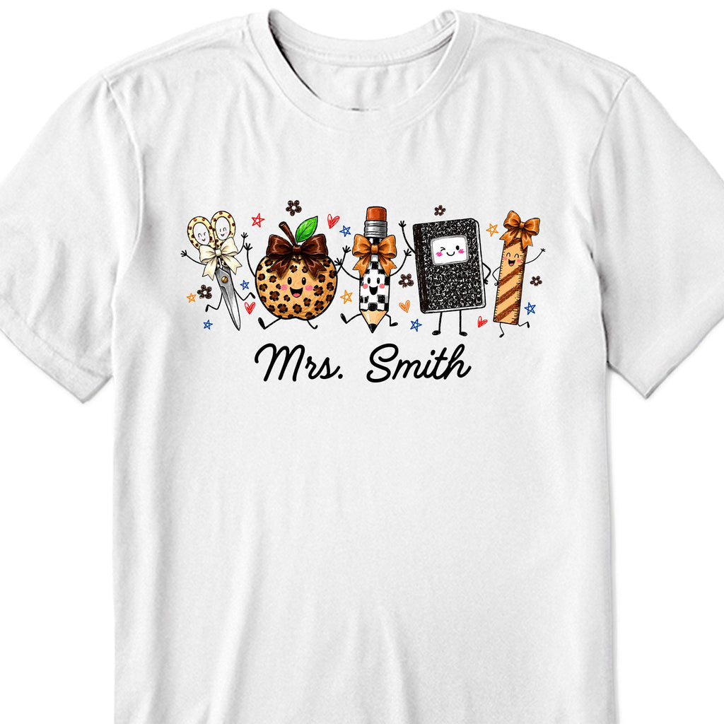 Personalized Teacher T-Shirt Hoodie with Leopard Apple Design Shirt GradoCreations