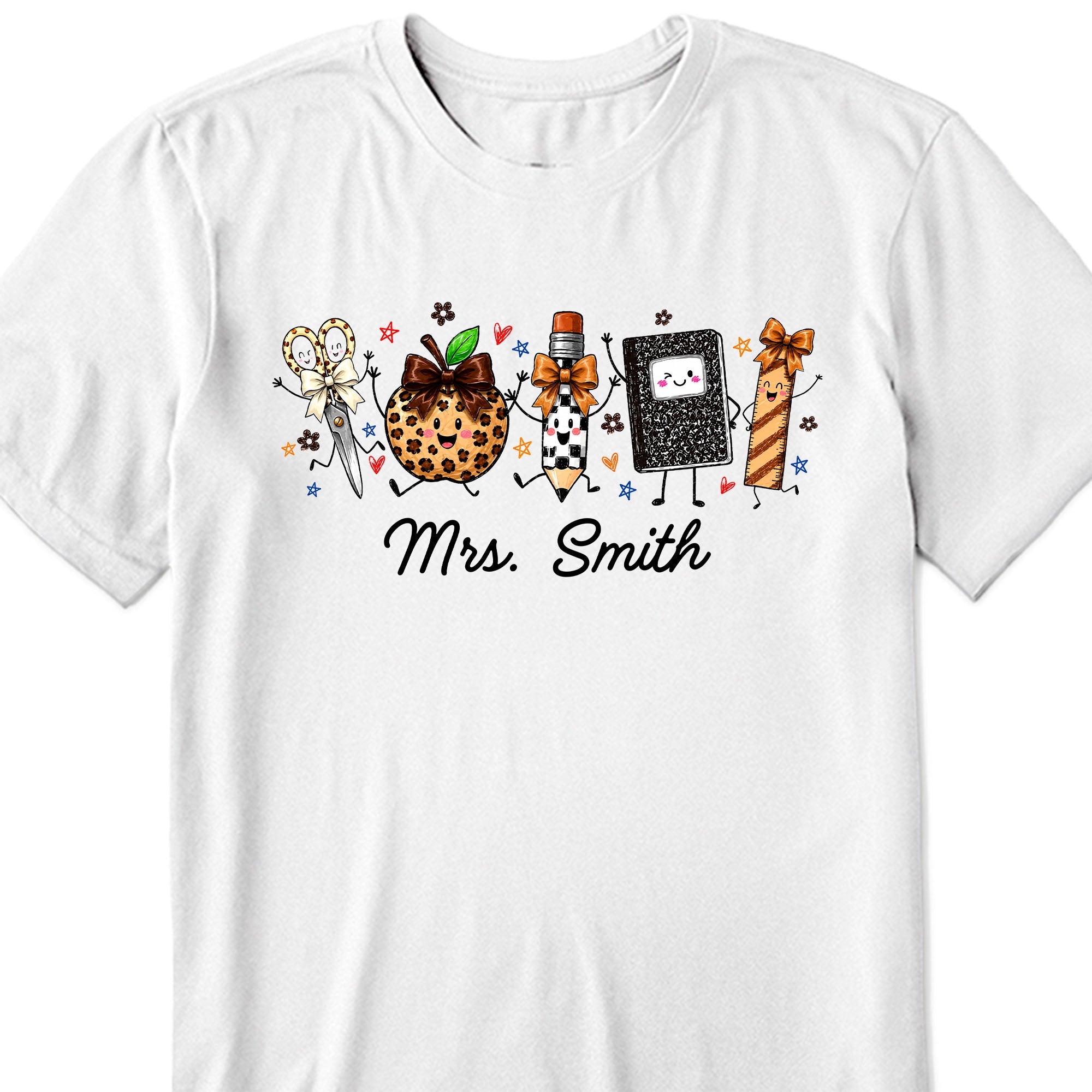 Personalized Teacher T-Shirt Hoodie with Leopard Apple Design Shirt GradoCreations