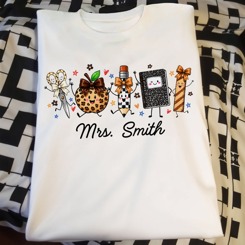 Personalized Teacher T-Shirt Hoodie with Leopard Apple Design Shirt GradoCreations