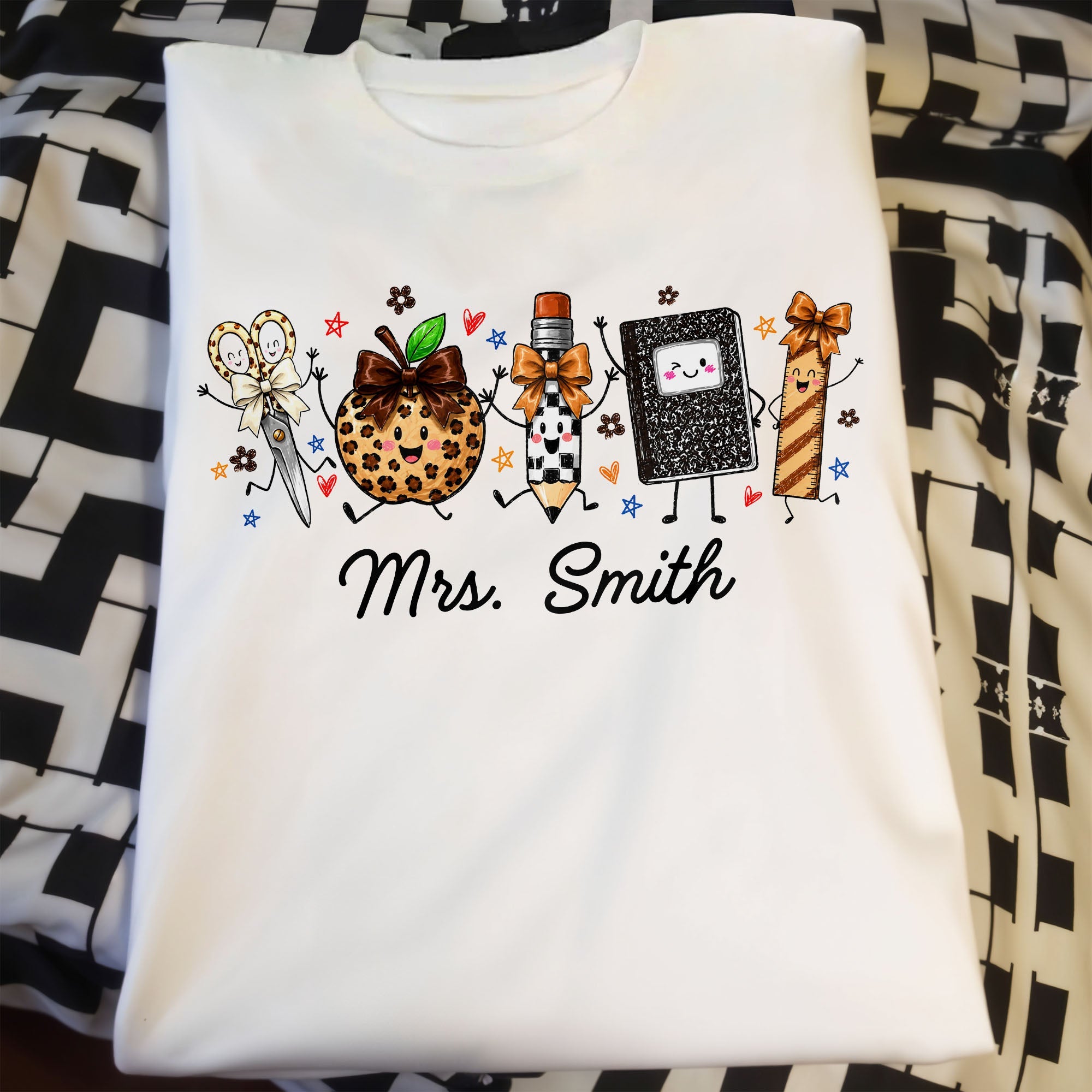 Personalized Teacher T-Shirt Hoodie with Leopard Apple Design Shirt GradoCreations