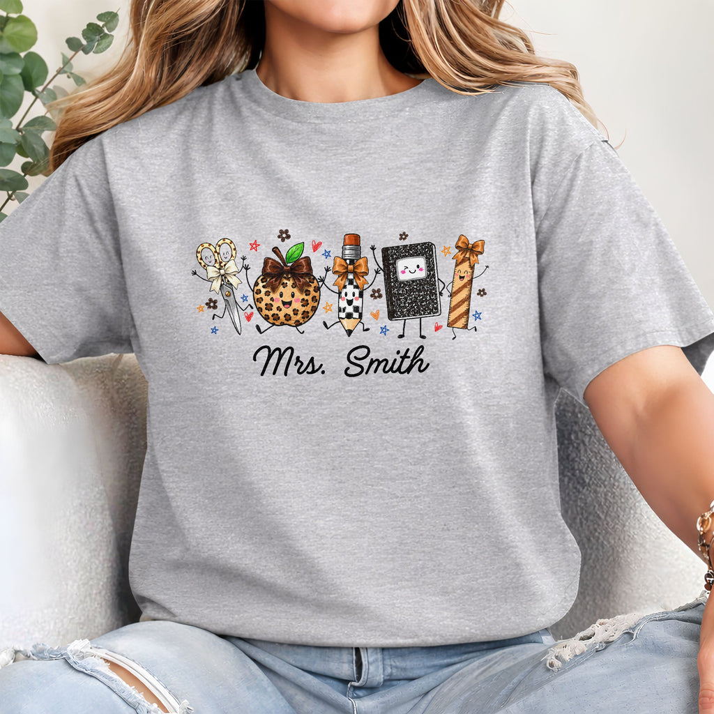 Personalized Teacher T-Shirt Hoodie with Leopard Apple Design Shirt GradoCreations