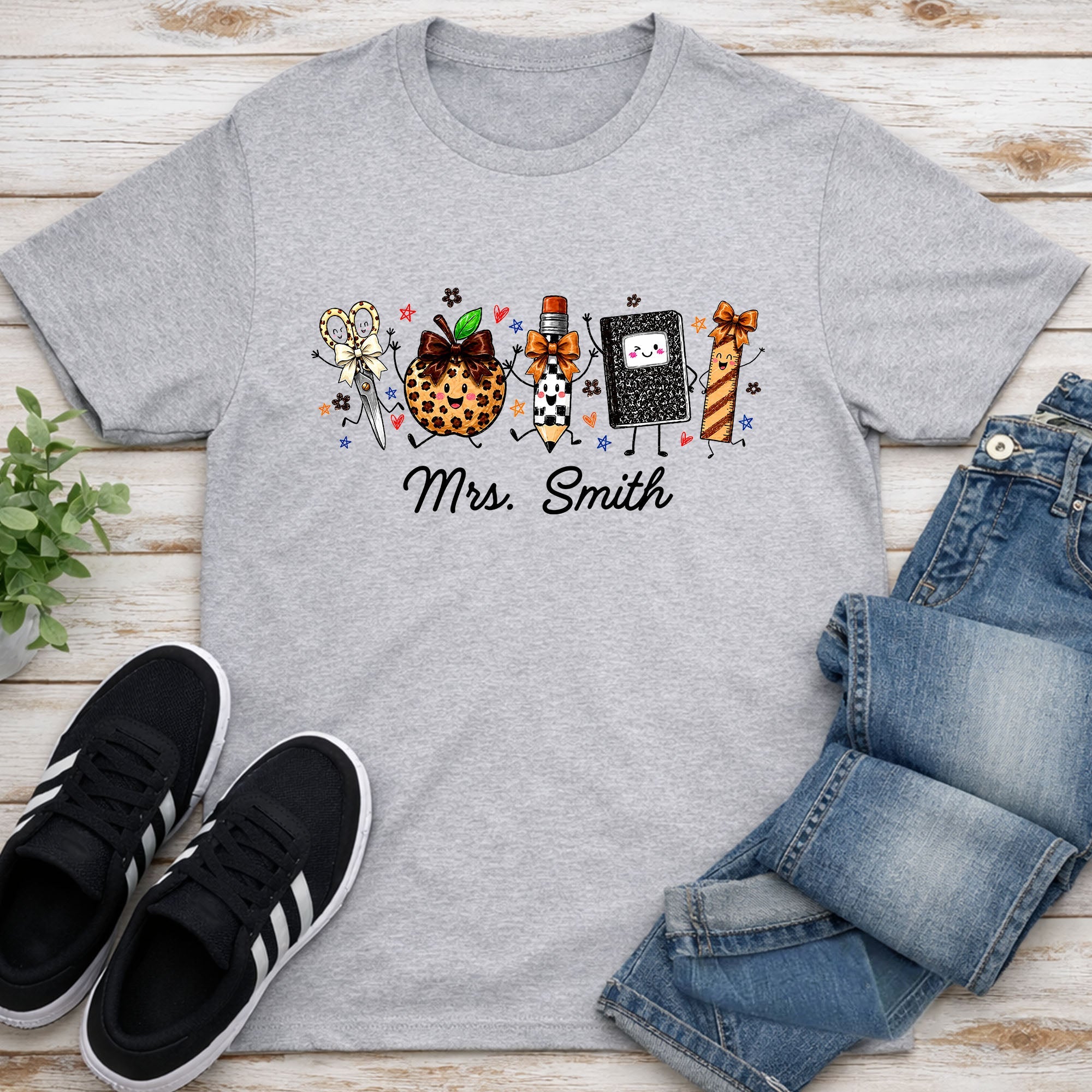Personalized Teacher T-Shirt Hoodie with Leopard Apple Design Shirt GradoCreations