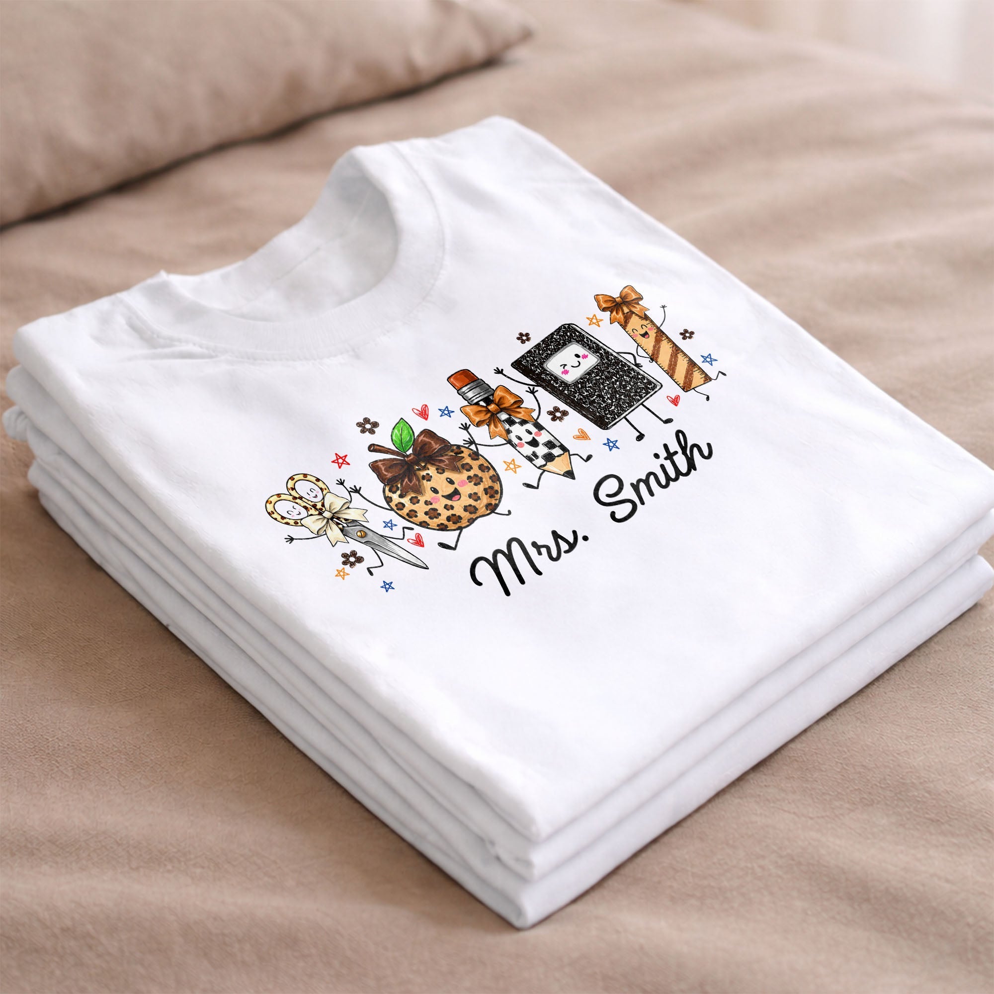 Personalized Teacher T-Shirt Hoodie with Leopard Apple Design Shirt GradoCreations