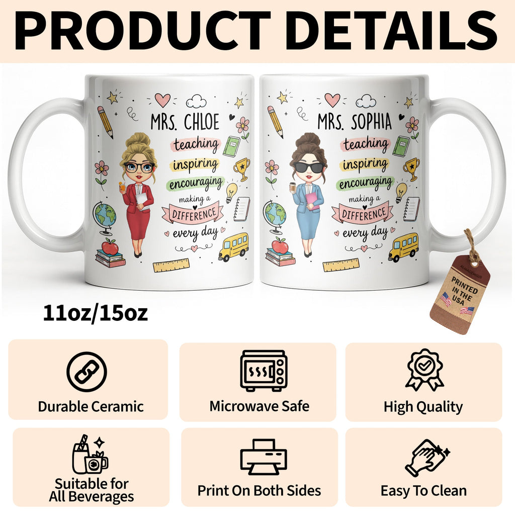 Personalized Teacher Coffee Mug Custom Name Gift for Educators Edge-to-edge Mug GradoCreations