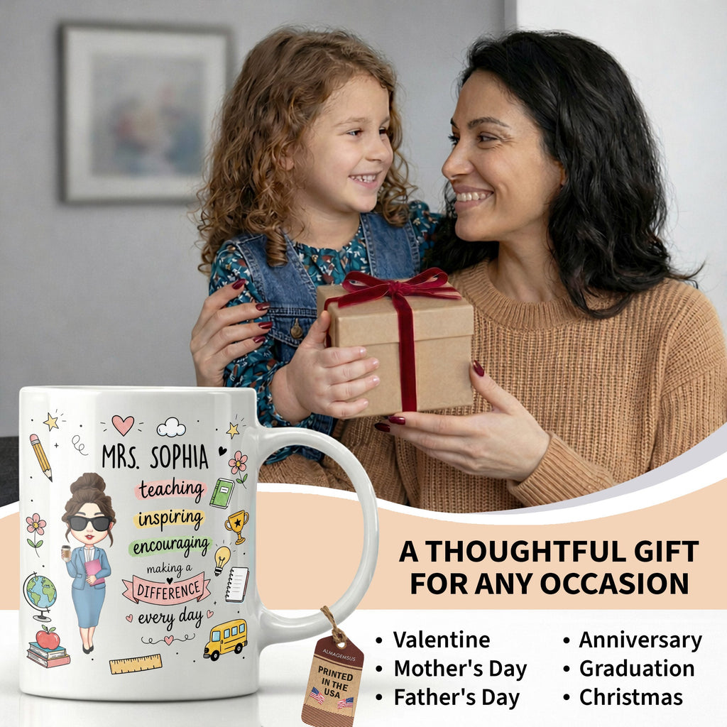 Personalized Teacher Coffee Mug Custom Name Gift for Educators Edge-to-edge Mug GradoCreations