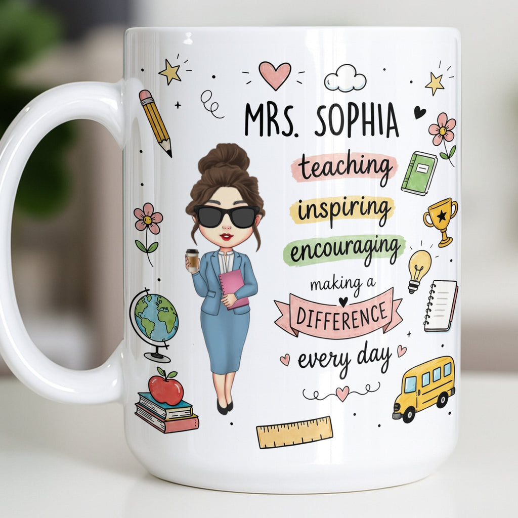 Personalized Teacher Coffee Mug Custom Name Gift for Educators Edge-to-edge Mug GradoCreations