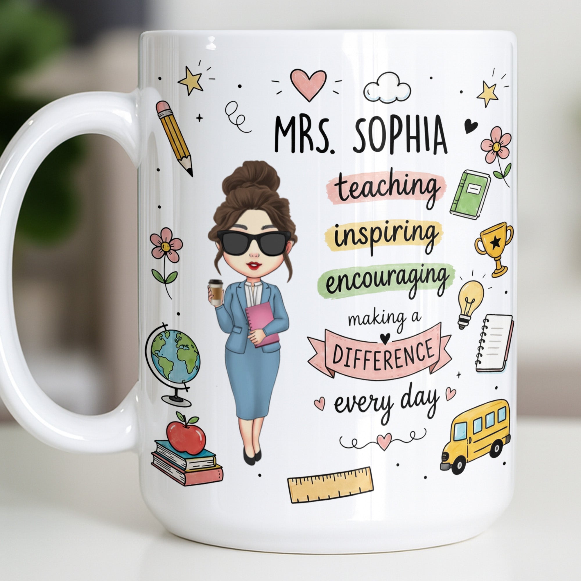 Personalized Teacher Coffee Mug Custom Name Gift for Educators Edge-to-edge Mug GradoCreations