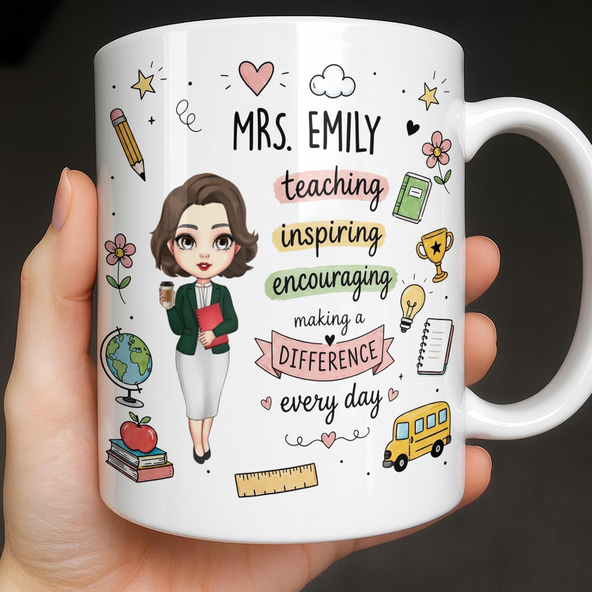 Personalized Teacher Coffee Mug Custom Name Gift for Educators Edge-to-edge Mug GradoCreations