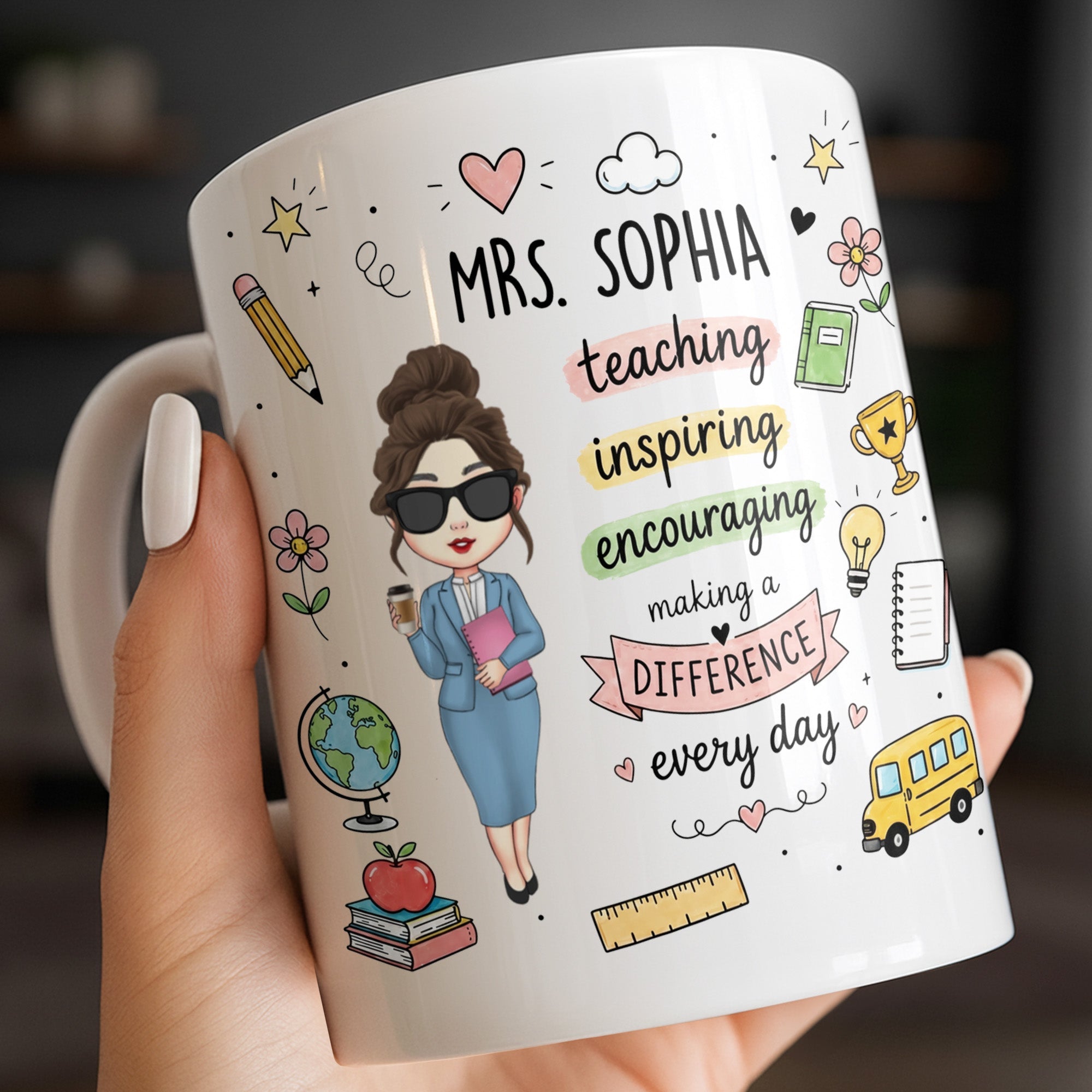 Personalized Teacher Coffee Mug Custom Name Gift for Educators Edge-to-edge Mug GradoCreations