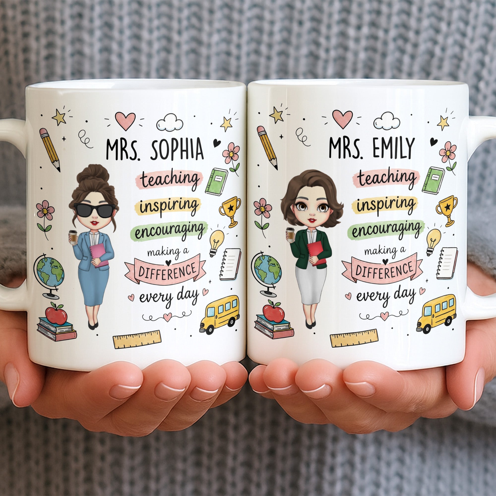 Personalized Teacher Coffee Mug Custom Name Gift for Educators Edge-to-edge Mug GradoCreations