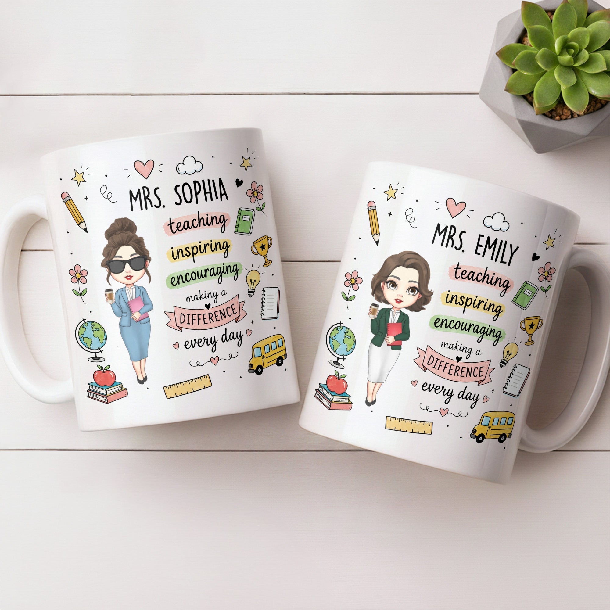 Personalized Teacher Coffee Mug Custom Name Gift for Educators Edge-to-edge Mug GradoCreations