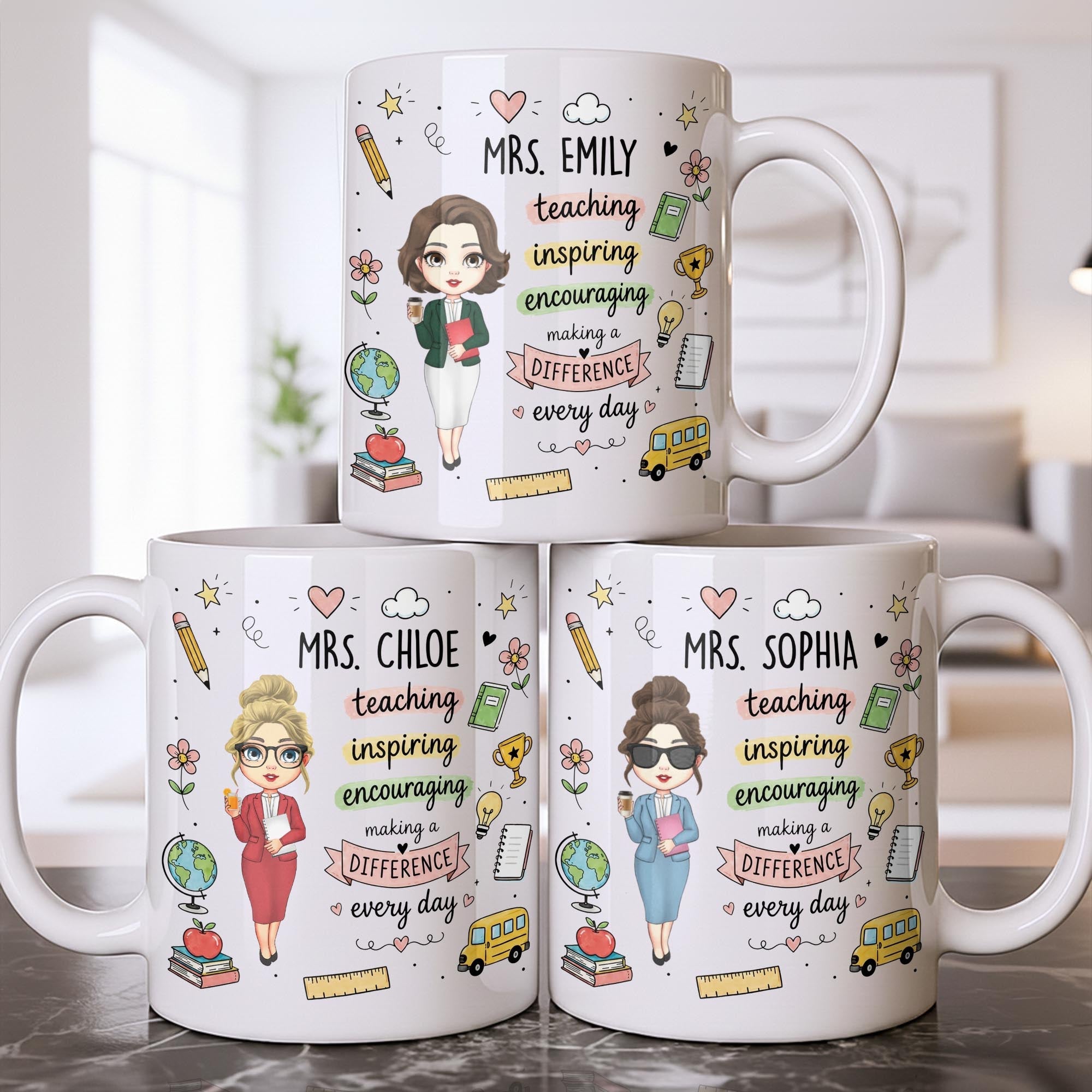 Personalized Teacher Coffee Mug Custom Name Gift for Educators Edge-to-edge Mug GradoCreations