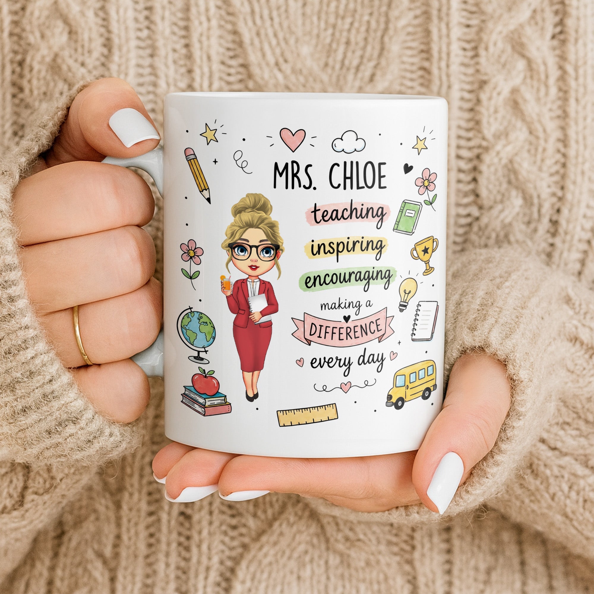 Personalized Teacher Coffee Mug Custom Name Gift for Educators Edge-to-edge Mug GradoCreations