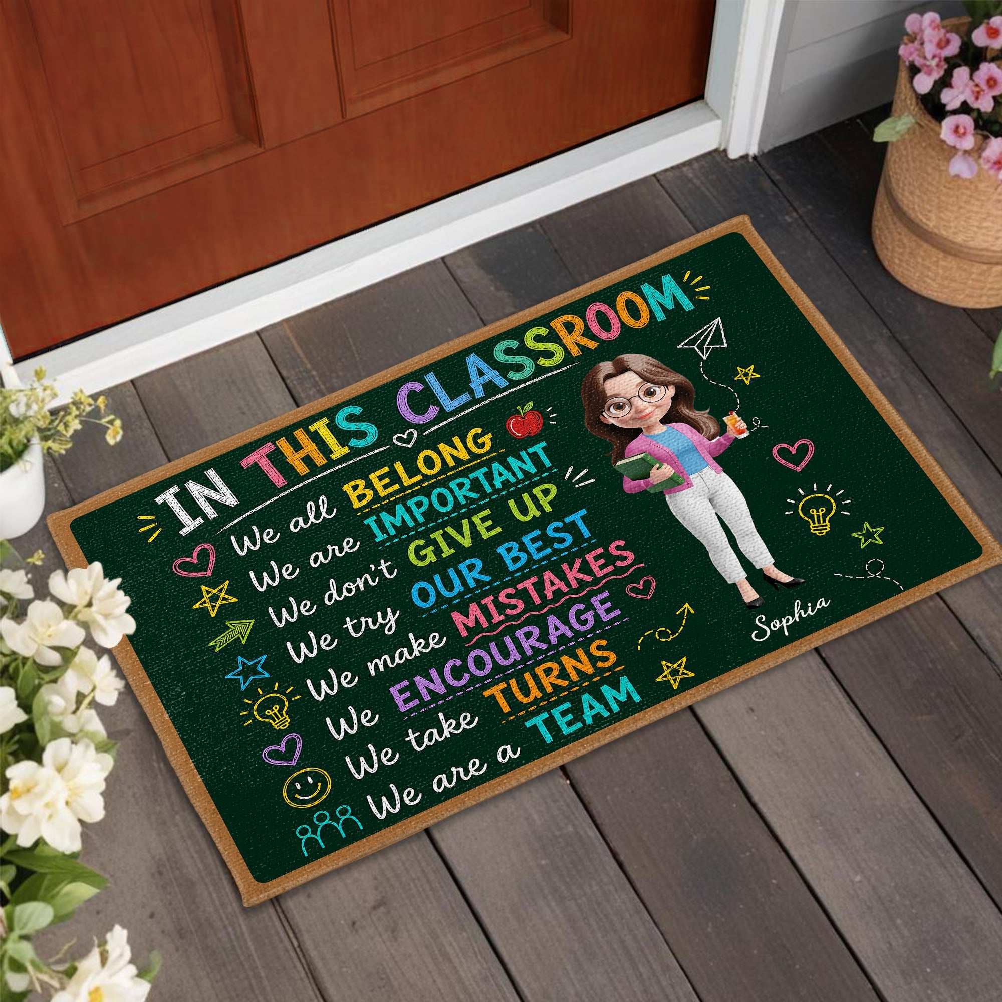 Personalized Teacher Doormat Chalkboard Design Custom Gift Doormat GradoCreations