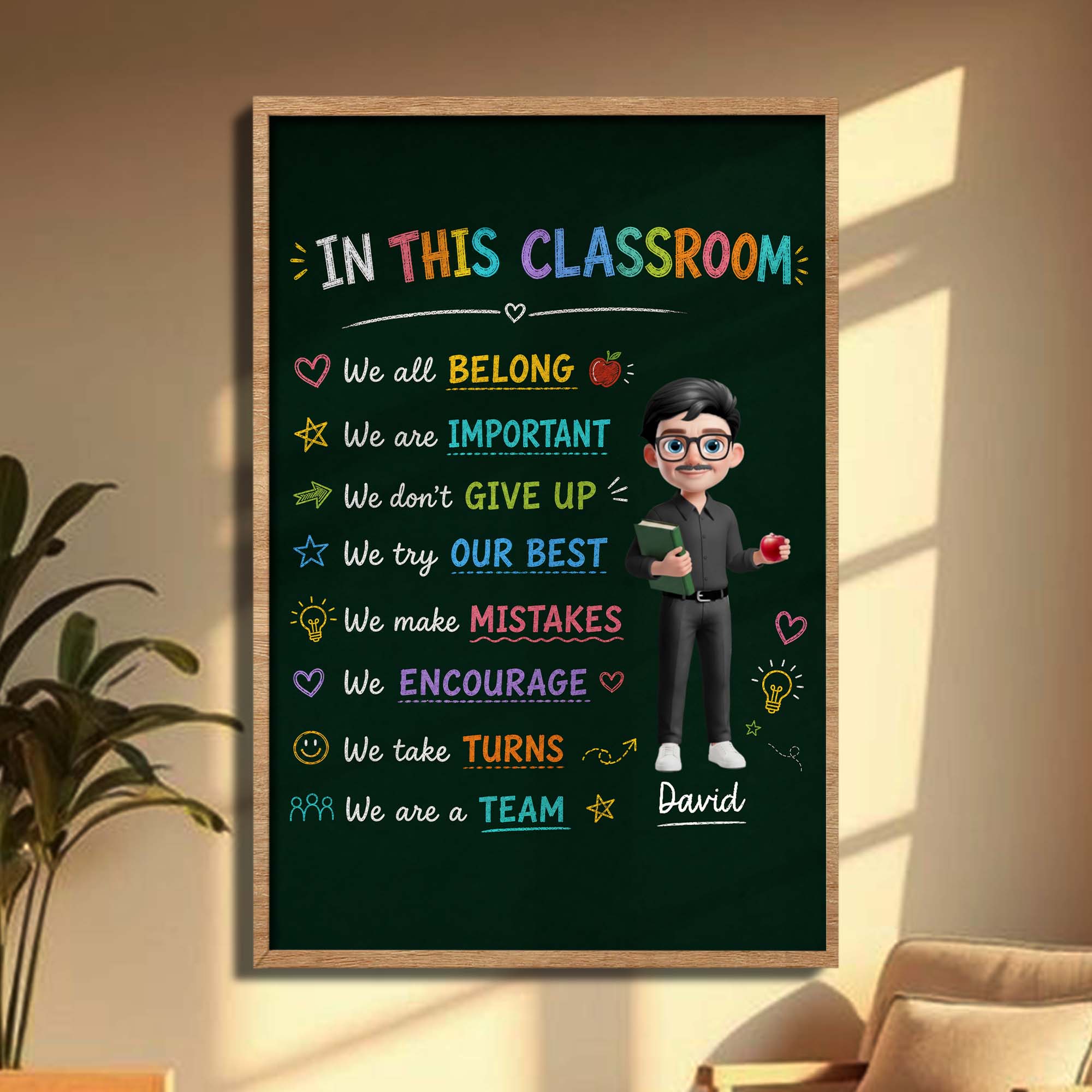 Personalized Classroom Chalkboard Poster Custom Name Gift for Teacher Poster GradoCreations