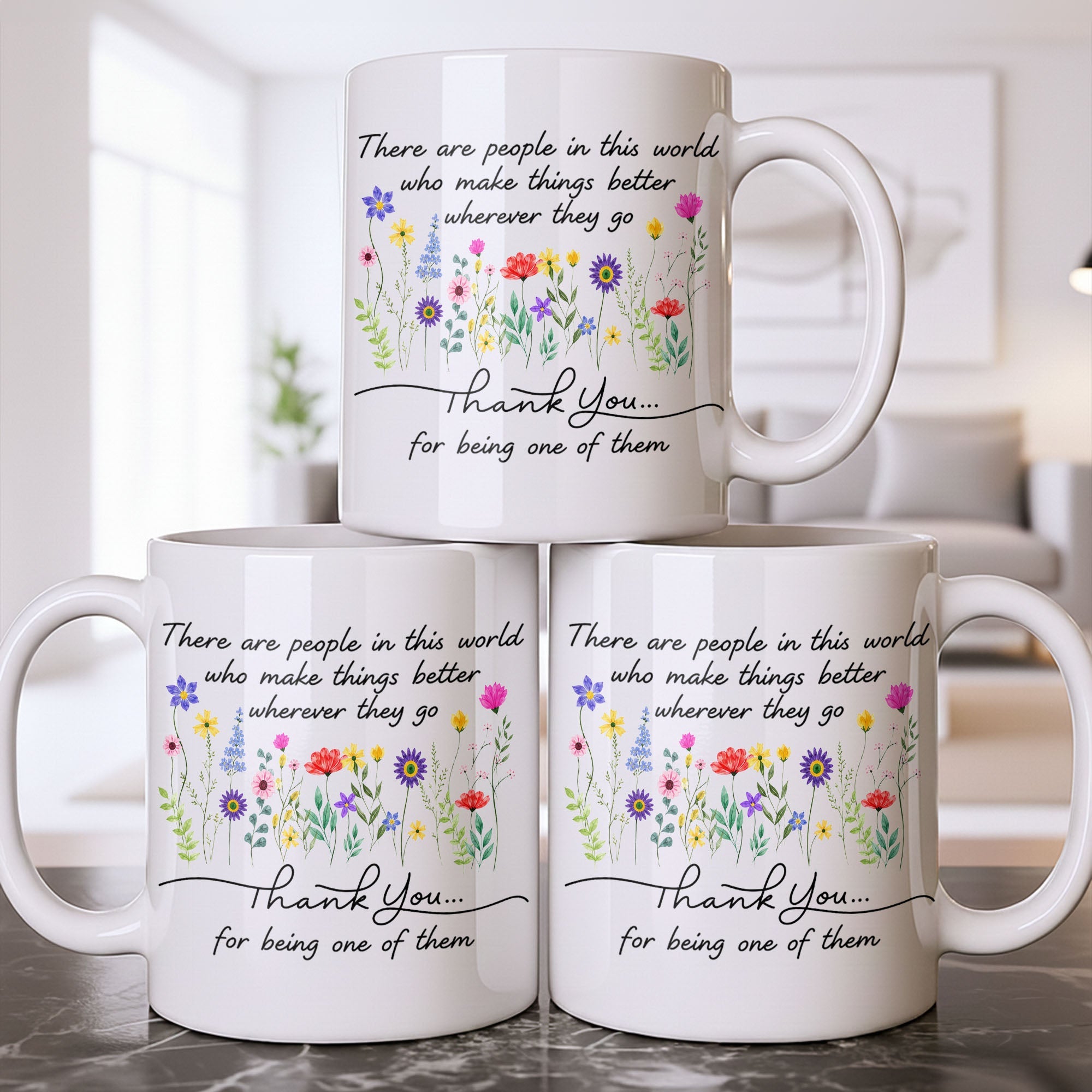 Personalized Floral Thank You Coffee Mug Custom Gift for Teacher Edge-to-edge Mug GradoCreations
