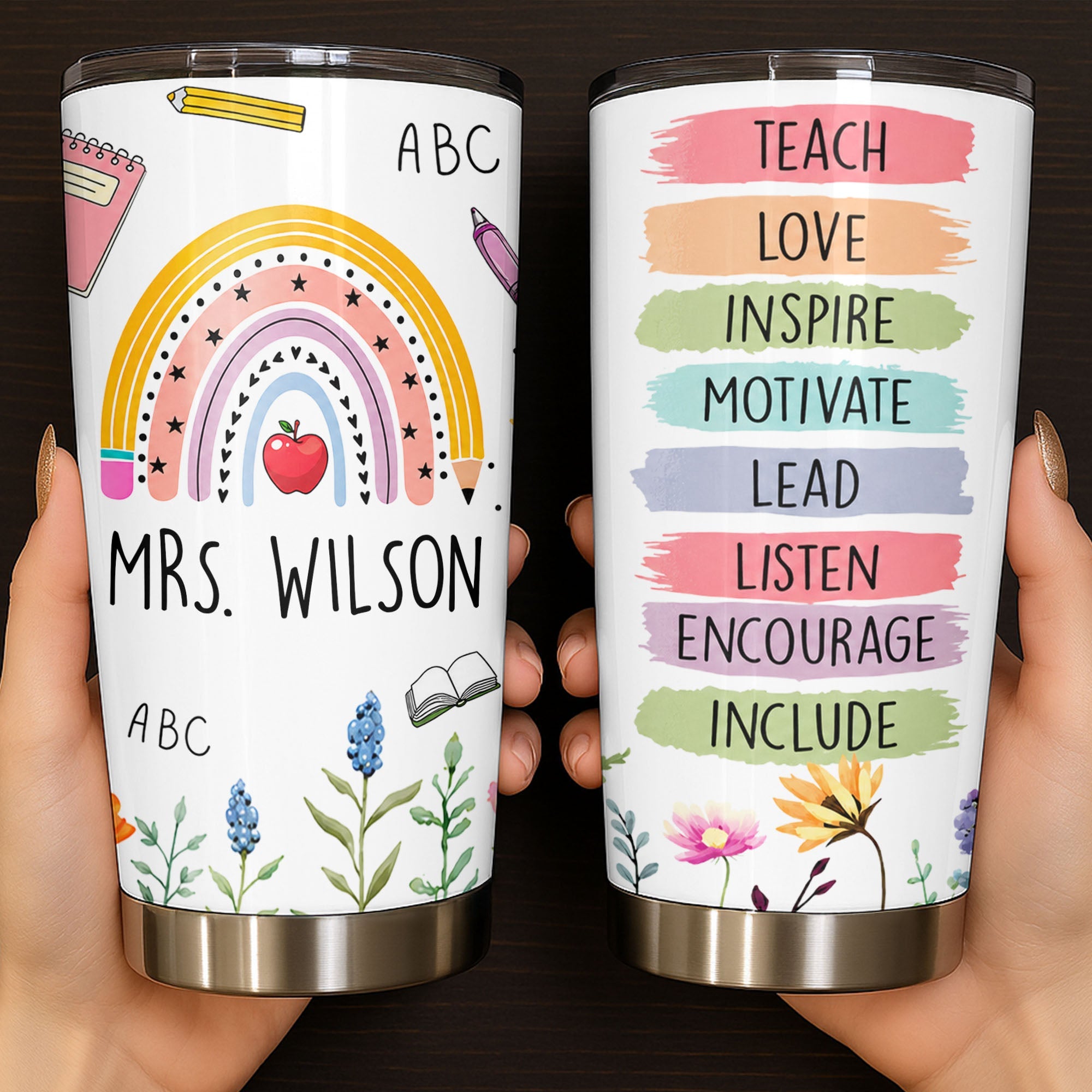 Personalized Teacher Gift 20oz Custom Stainless Steel Tumbler 20oz Tumbler GradoCreations