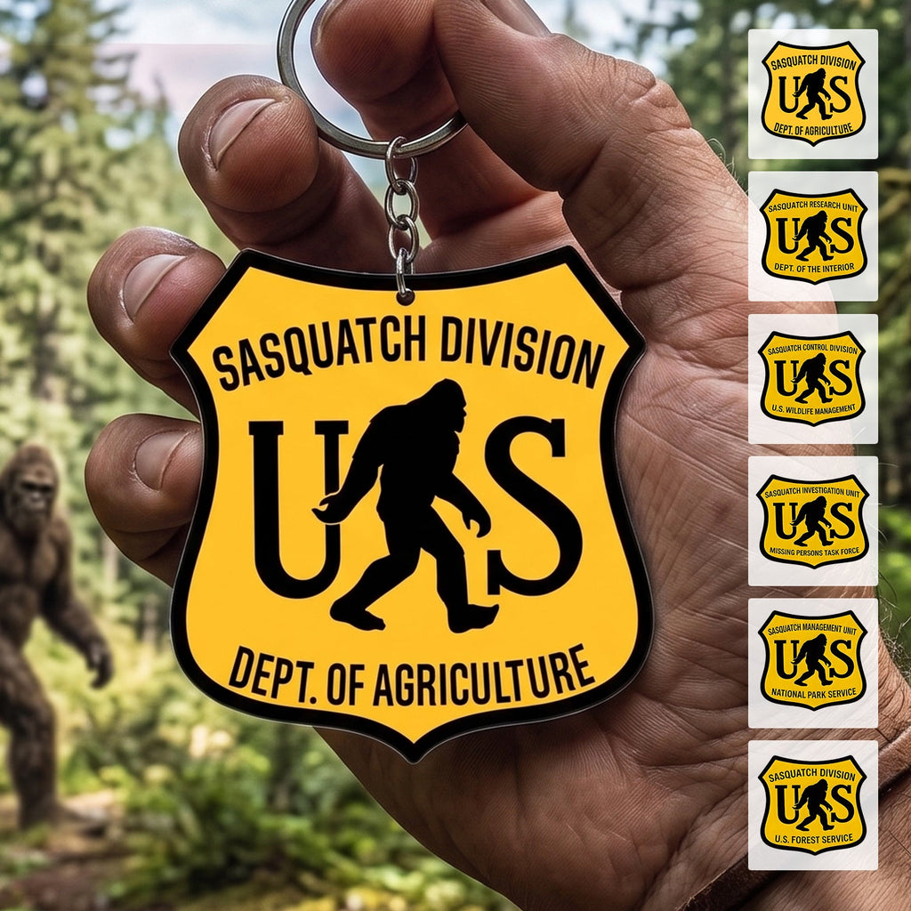 Sasquatch Division Acrylic Keychain for Outdoor Enthusiasts GradoCreations