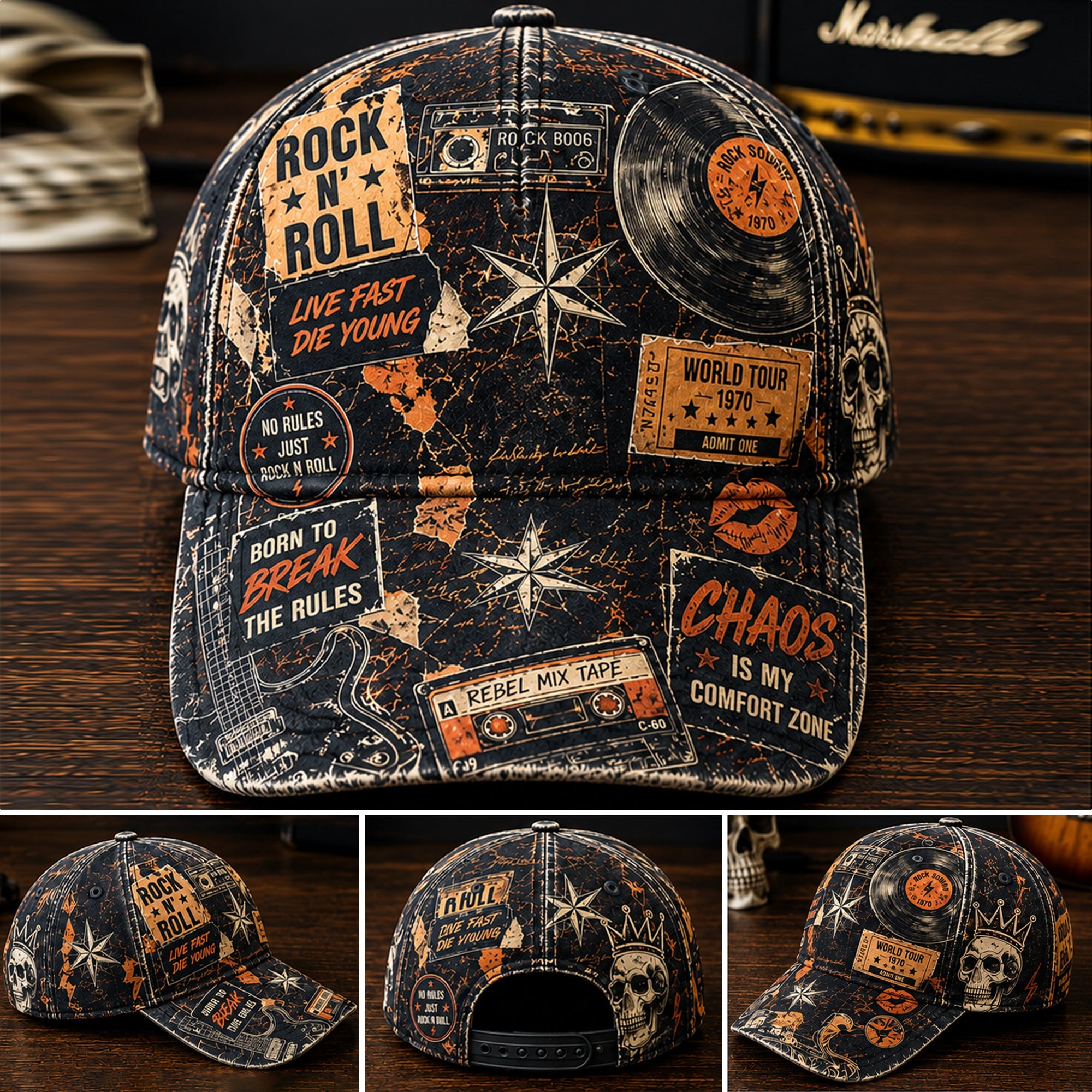 Personalized Classic Rock Cap Retro Design Gift for Music Lovers GradoCreations