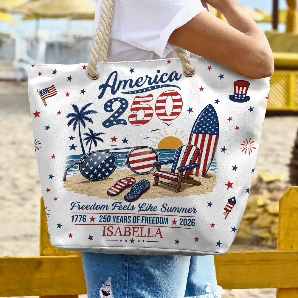 Customizable Canvas Beach Bag with Rope Handles | Patriotic Gift for Summer