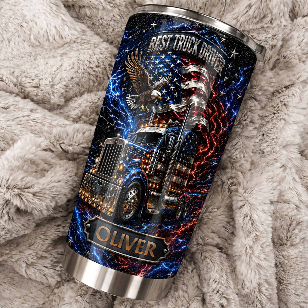 Personalized 20oz Stainless Steel Tumbler for Truck Driver Gift - American Flag & Eagle Design 20oz Tumbler GradoCreations