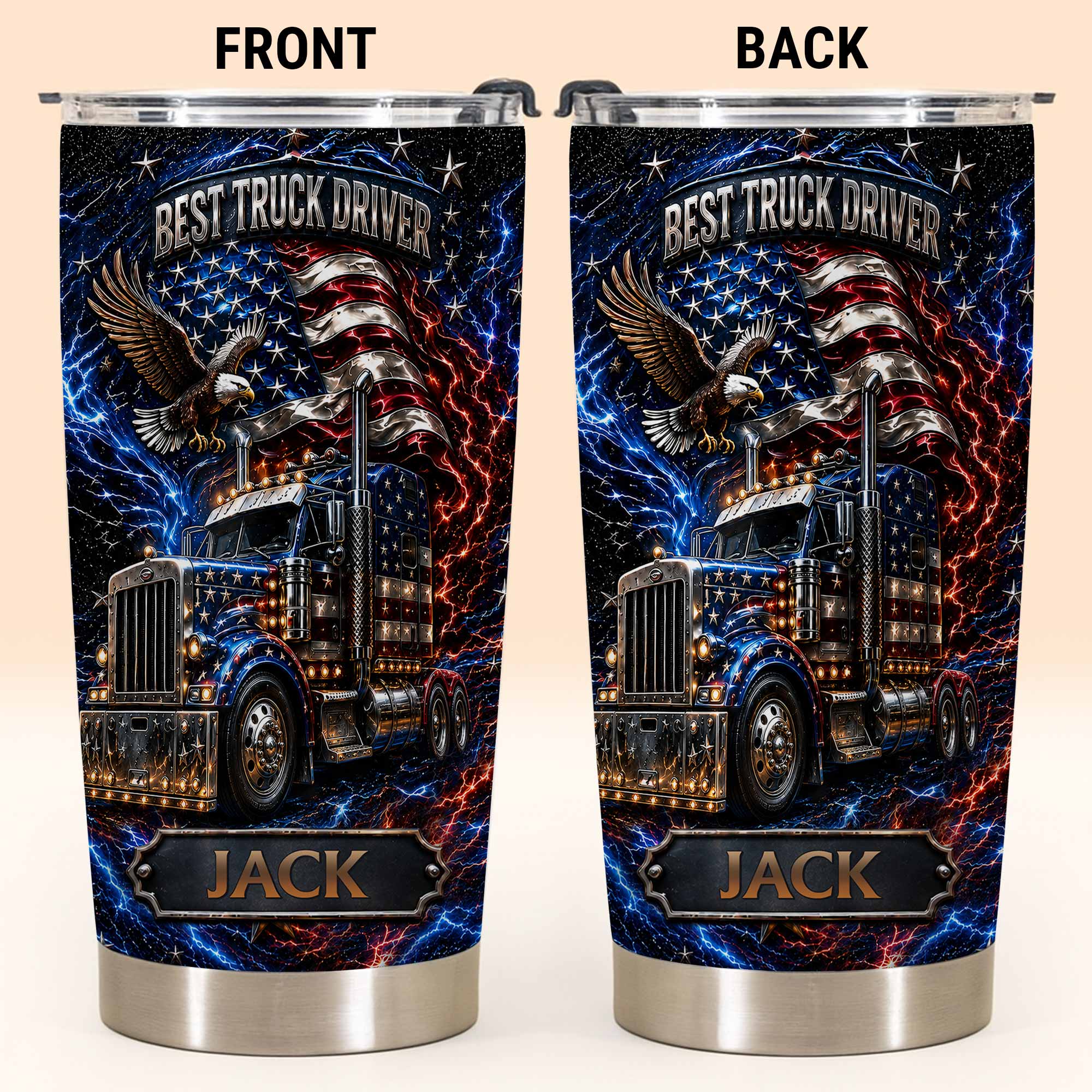 Personalized 20oz Stainless Steel Tumbler for Truck Driver Gift - American Flag & Eagle Design 20oz Tumbler GradoCreations